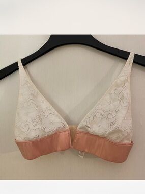Free People Two-Tone Lace Triangle Bralette in Blush Pink and Cream